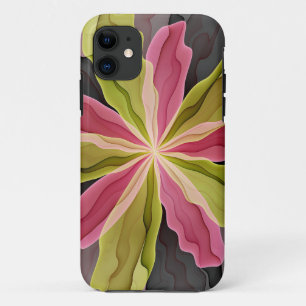Joy, Pink Green Anthracite Fantasy Flower Fractal iPhone 11 Case