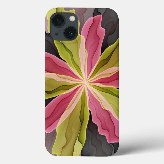 Joy, Pink Green Anthracite Fantasy Flower Fractal Case-Mate iPhone Case (Back)