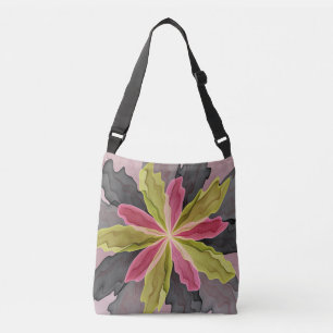 Joy, Pink Green Anthracite Fantasy Flower Fractal Crossbody Bag