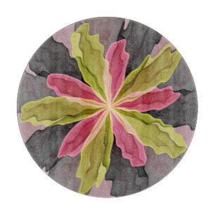 Joy, Pink Green Anthracite Fantasy Flower Fractal Cutting Board