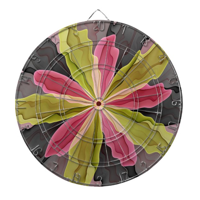 Joy, Pink Green Anthracite Fantasy Flower Fractal Dartboard (Front)