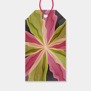 Joy, Pink Green Anthracite Fantasy Flower Fractal Gift Tags