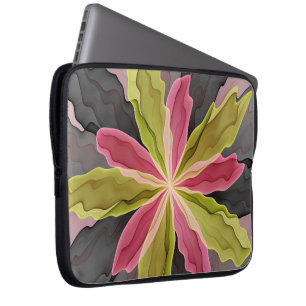 Joy, Pink Green Anthracite Fantasy Flower Fractal Laptop Sleeve