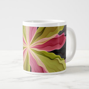 Joy, Pink Green Anthracite Fantasy Flower Fractal Large Coffee Mug
