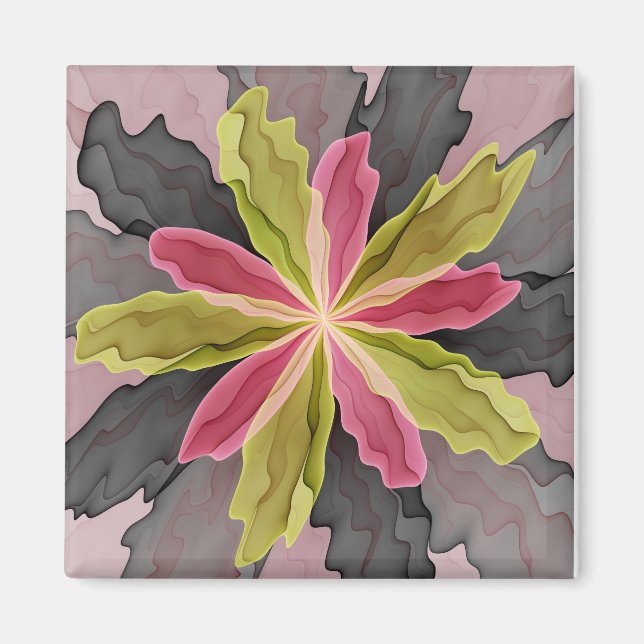 Joy, Pink Green Anthracite Fantasy Flower Fractal Magnet (Front)