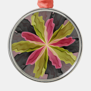 Joy, Pink Green Anthracite Fantasy Flower Fractal Metal Tree Decoration