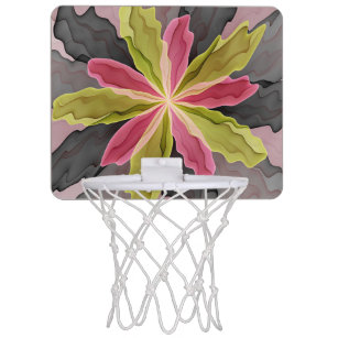 Joy, Pink Green Anthracite Fantasy Flower Fractal Mini Basketball Hoop