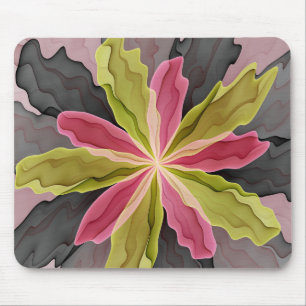 Joy, Pink Green Anthracite Fantasy Flower Fractal Mouse Mat