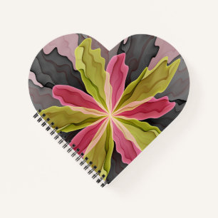 Joy, Pink Green Anthracite Fantasy Flower Fractal Notebook