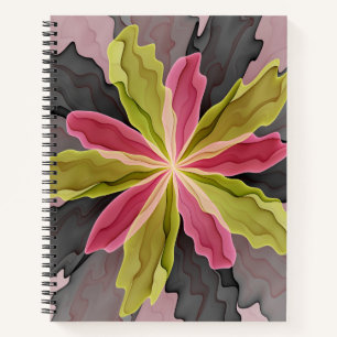 Joy, Pink Green Anthracite Fantasy Flower Fractal Notebook