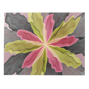 Joy, Pink Green Anthracite Fantasy Flower Fractal Notepad