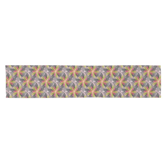 Joy, Pink Green Anthracite Fantasy Flower Fractal Short Table Runner (Horizontal)