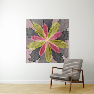 Joy, Pink Green Anthracite Fantasy Flower Fractal Tapestry