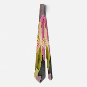 Joy, Pink Green Anthracite Fantasy Flower Fractal Tie
