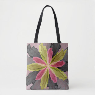 Joy, Pink Green Anthracite Fantasy Flower Fractal Tote Bag