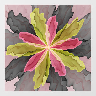 Joy, Pink Green Anthracite Fantasy Flower Fractal Window Cling