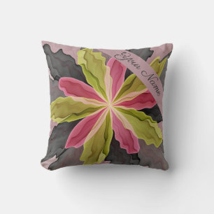 Joy, Pink Green Anthracite Fantasy Flower Name Cushion