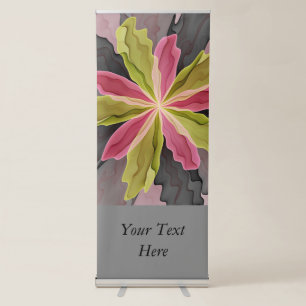 Joy, Pink Green Anthracite Fantasy Flower Text Retractable Banner