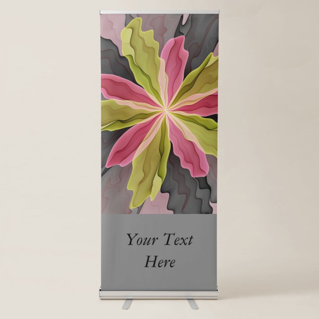 Joy, Pink Green Anthracite Fantasy Flower Text Retractable Banner (Front)