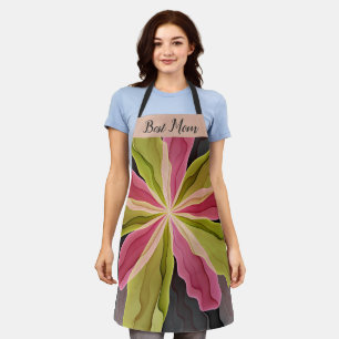 Joy, Pink Green Anthracite Flower Fractal Best Mum Apron