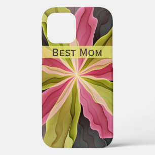 Joy, Pink Green Anthracite Flower Fractal Best Mum iPhone 12 Case