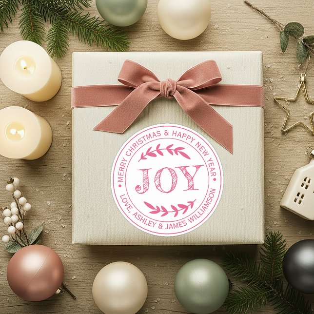 JOY Pink Merry Christmas Message Gift Label (Creator Uploaded)