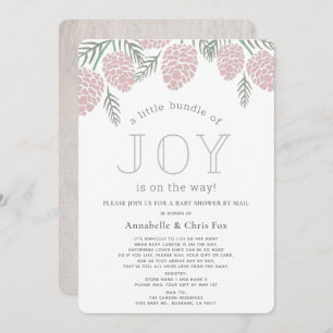 Joy Pink Pine Cone Baby Shower by Mail Invitation