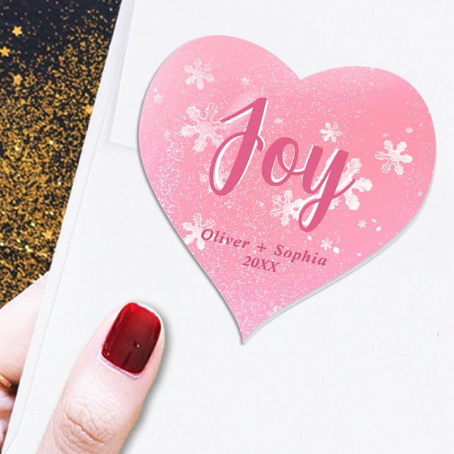 Joy Pink Snowflakes Christmas Hear Shape Gift Tag (Creator Uploaded)
