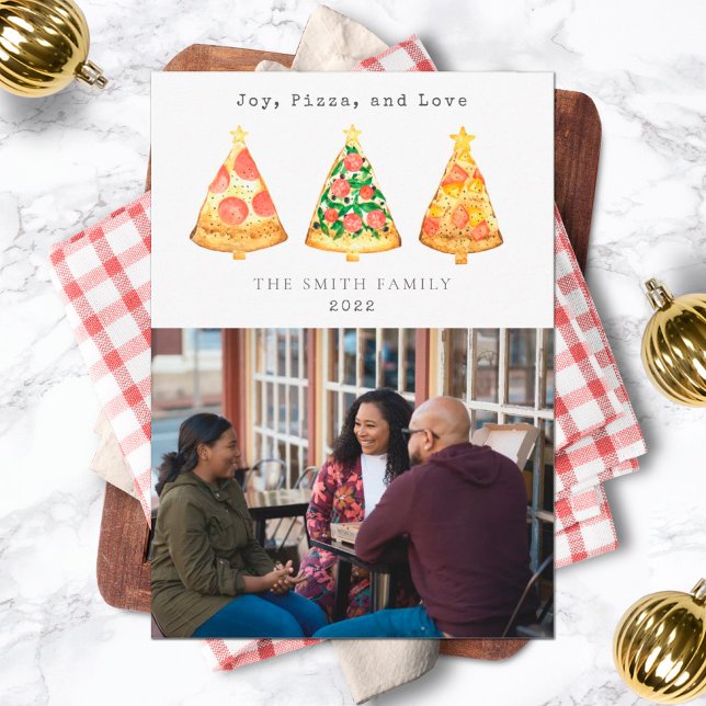 Joy Pizza Love Christmas Family Photo Holiday Card (Creator Uploaded)