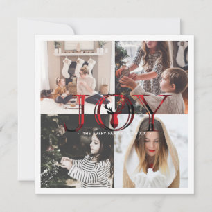 Joy Plaid 4 Photo Collage Holiday Card