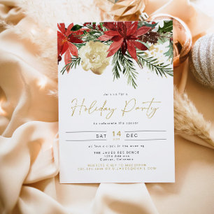 JOY Poinsettia Red Floral Holiday Party Invitation