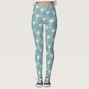 Joy Polar Bear Mask Pattern Blue Holiday Leggings