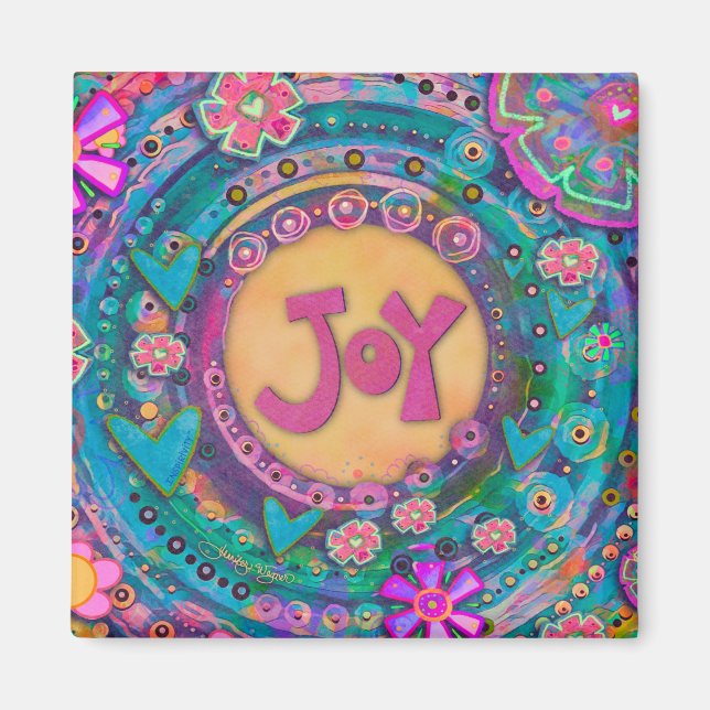 Joy Pretty Floral Pastel Inspirational Hearts Magnet (Front)