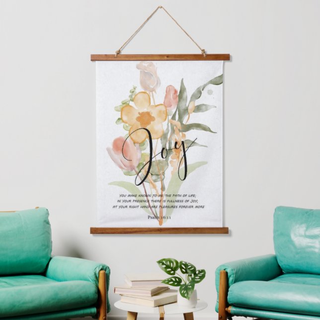 Joy-Psalm 16:11 orange floral  Hanging Tapestry (Living Room)