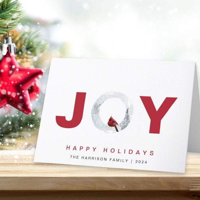 Joy Red Cardinal Watercolor Christmas Holiday Card (Creator Uploaded)