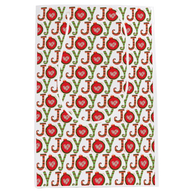 Joy Red Green Christmas Holiday Medium Gift Bag (Front)