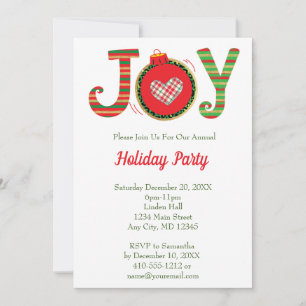 Joy Red Green Christmas Holiday Party Invitation