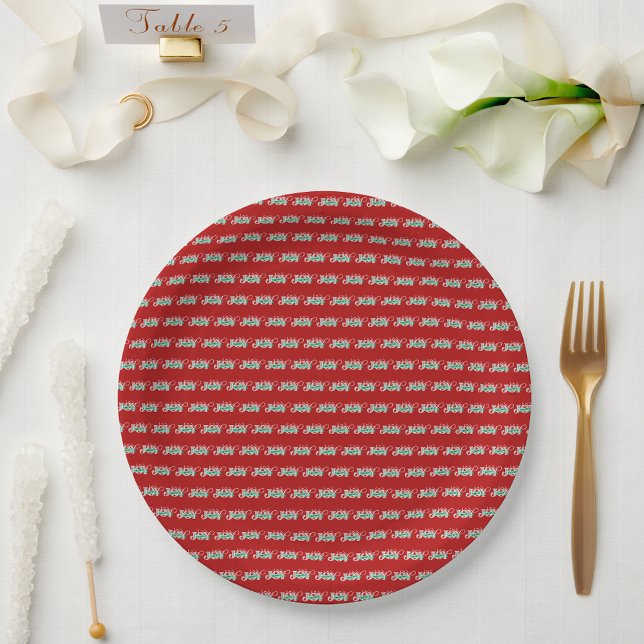 JOY Red Modern Bold Script Minimalist Christmas  Paper Plate (Creator Uploaded)