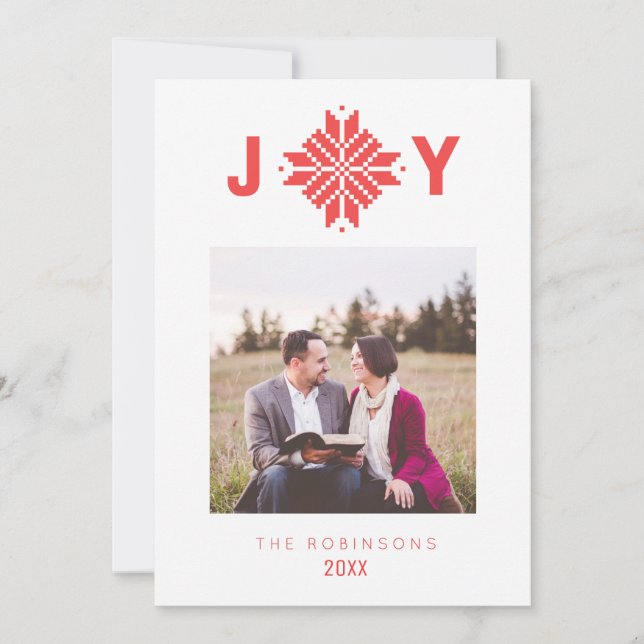 Joy Red Nordic Star Christmas Holiday Photo (Front)