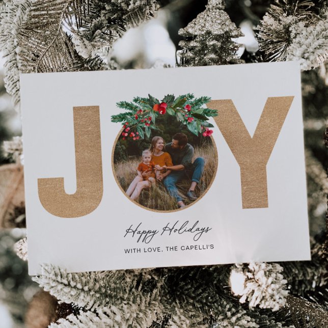 JOY Red Plaid Photo Christmas Card (Creator Uploaded)