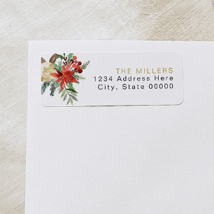 JOY Red Poinsettia Christmas Floral Return Address
