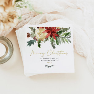 JOY Red Poinsettia Christmas Party Decor Napkin