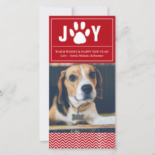 Joy Red & White Chevron Pet Photo Card