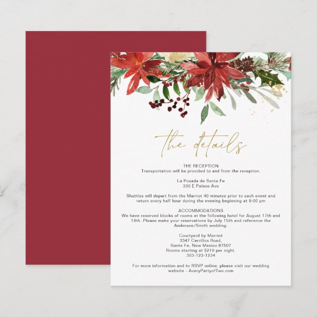 JOY Red Winter Poinsettia Floral Details Card (Front/Back)