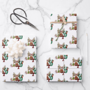 Joy Reindeer Fun Christmas Holiday Wrapping Paper Sheet