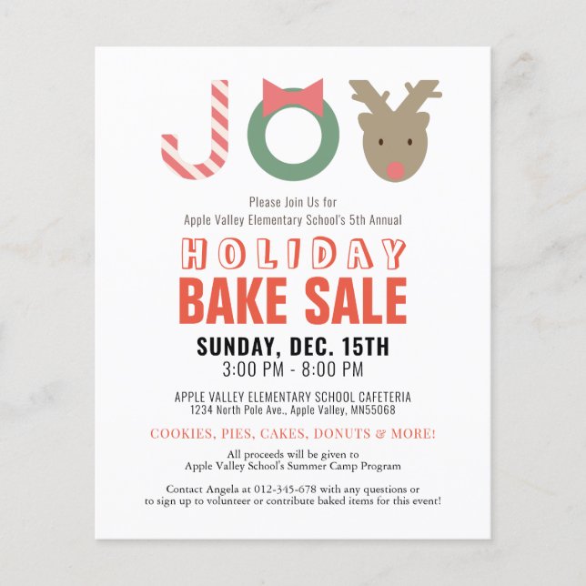 JOY Reindeer Holiday Bake Sale Flyer (Front)