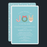 Joy Reindeer Mask Blue Holiday Baby Shower by Mail Invitation<br><div class="desc">This cute "a little bundle of joy is on the way" winter holiday baby shower invitation features a sky blue background with a candycane, wreath, and reindeer with a mask. The reverse side features a light sky blue background with white snow patterns. Personalise it for your needs. You can find...</div>