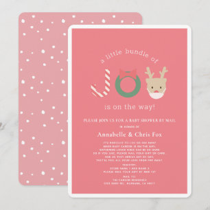 Joy Reindeer Mask Pink Holiday Baby Shower by Mail Invitation