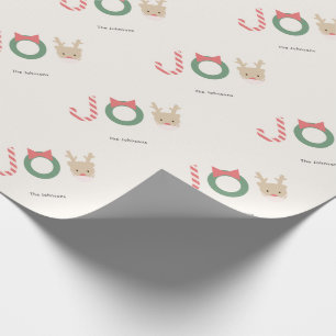 Joy Reindeer with Mask Cream Christmas Holiday Wrapping Paper
