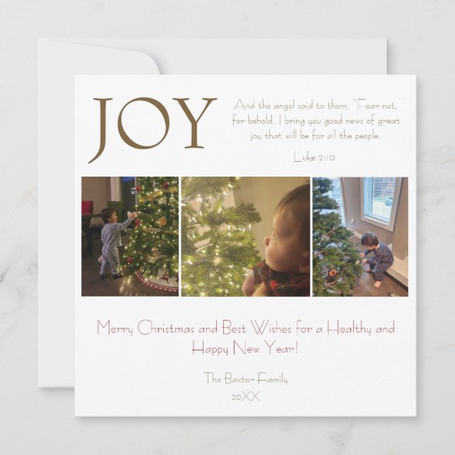 Joy Religious Bible Verse Modern Simple Christmas Holiday Card (Front)